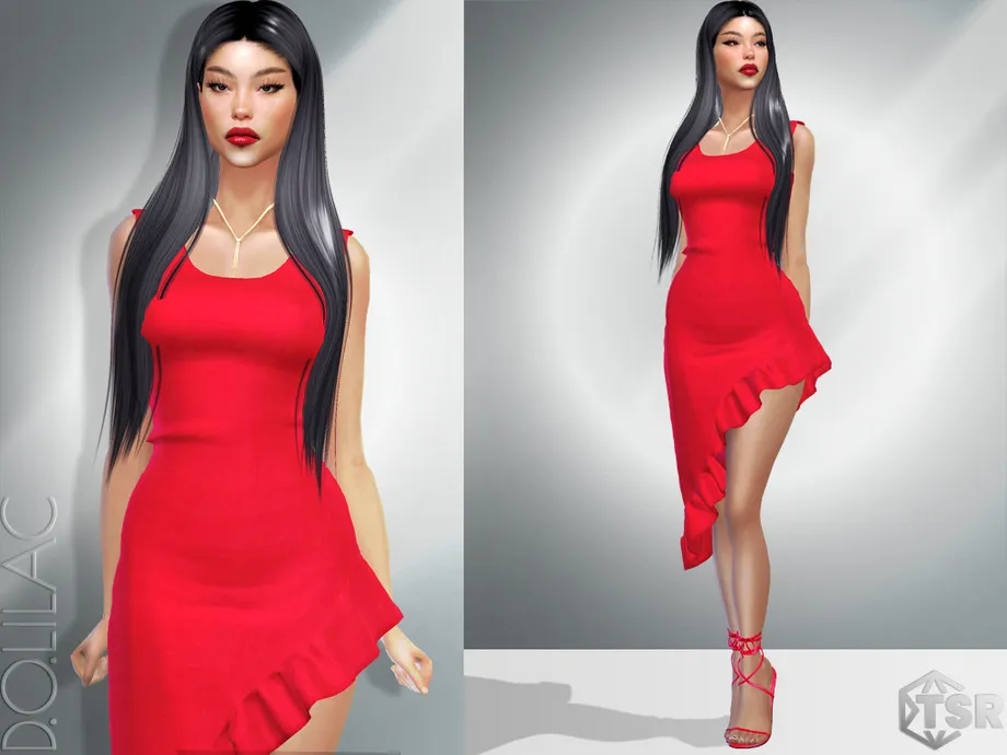Ruffle Asymmetric Dress DO923