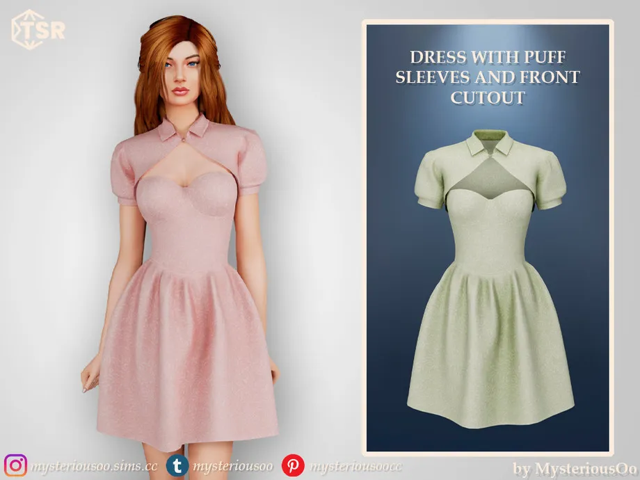 Dress with puff sleeves and front cutout