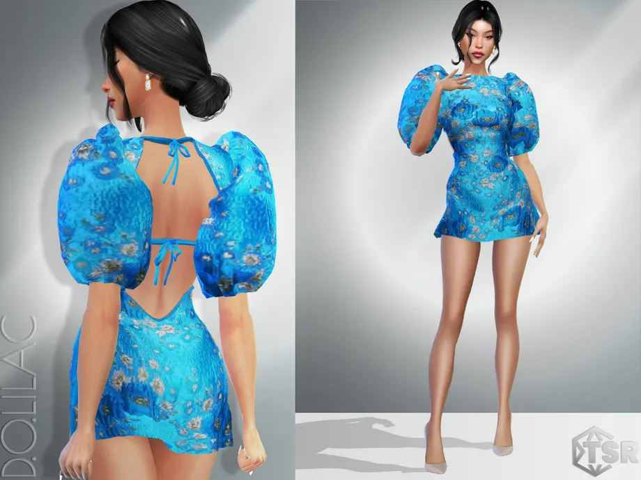 Puff Sleeve Jacquard Mini Dress DO939