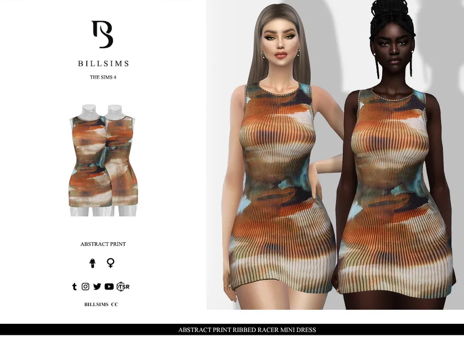 Abstract Print Ribbed Racer Mini Dress