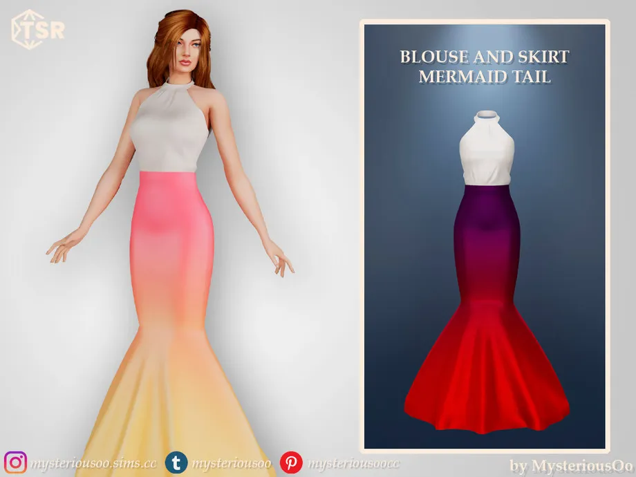 Blouse and skirt mermaid tail to the floor
