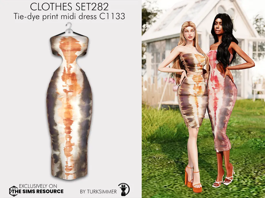 Clothes SET282 - Tie-dye print midi dress C1133