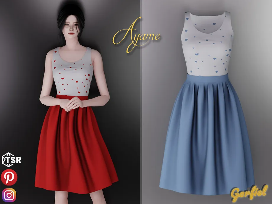 Ayame - Dress with hearts on top and flared skirt