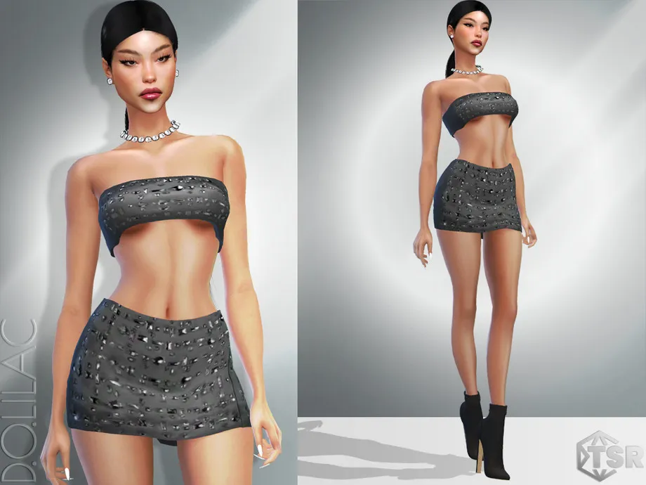 Crystal Embellished Satin Mini Skirt [SET] DO949