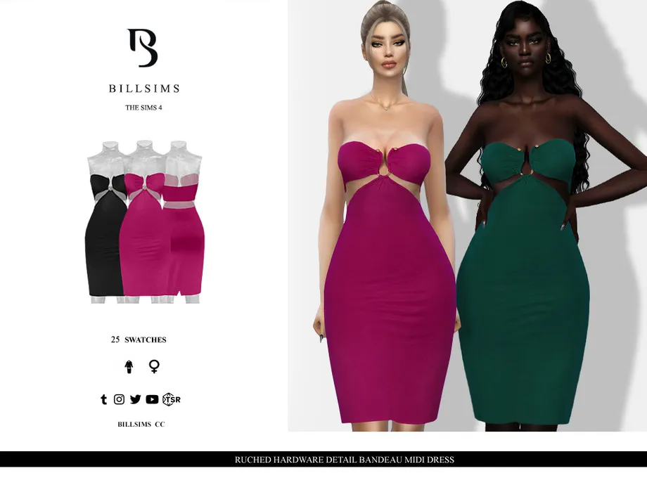 Ruched Hardware Detail Bandeau Midi Dress