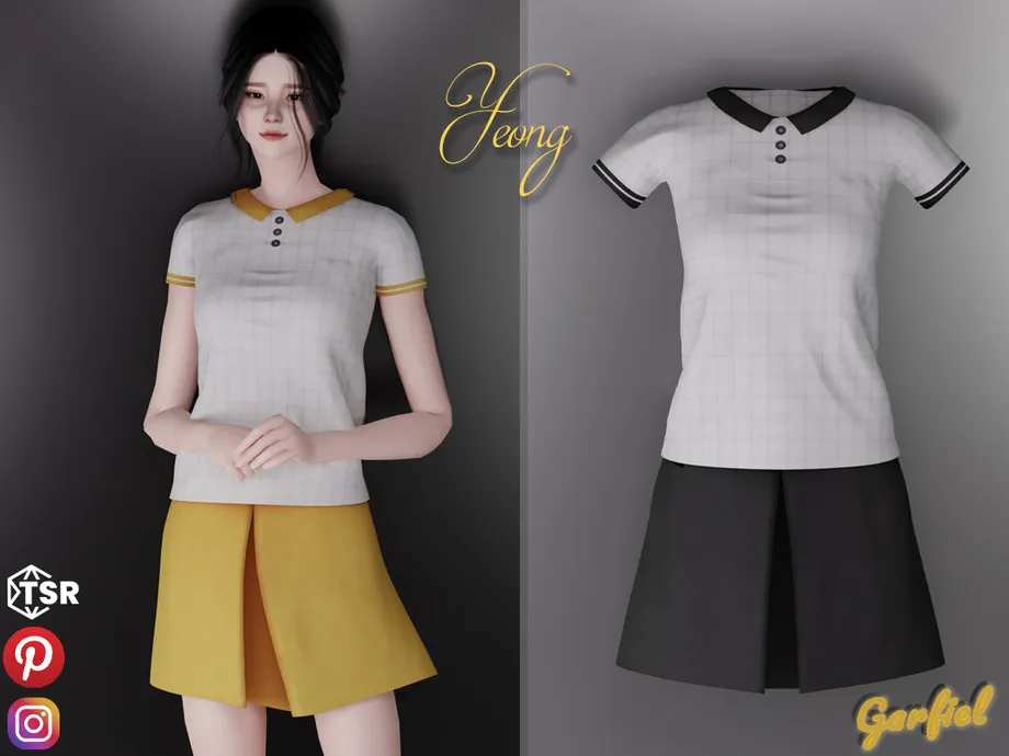 Yeong - Plaid polo and pleated skirt