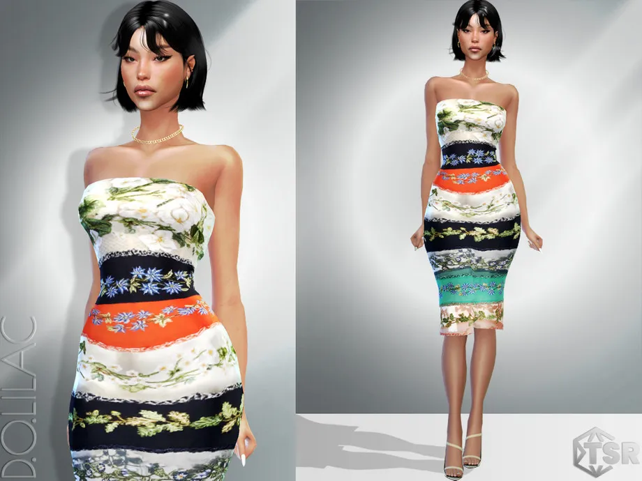 Floral Embroidered Striped Midi Dress DO974