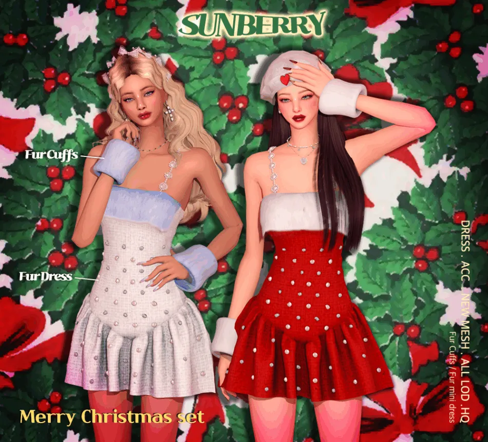 [SUNBERRY] Fur mini dress & Cuffs - Image 1