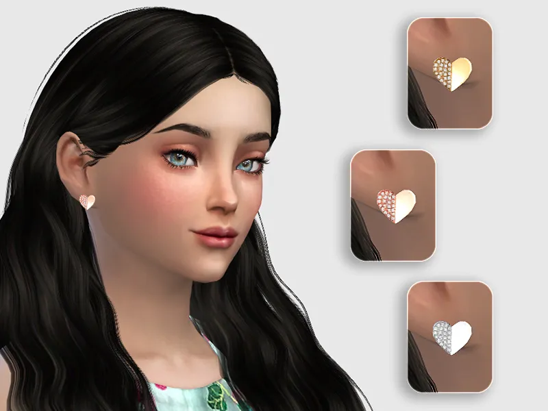 Big Diamond Heart Stud Earrings For Kids