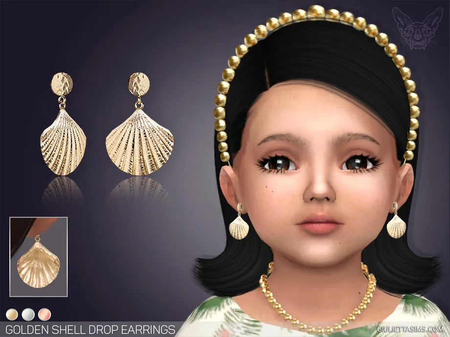 Golden Shell Drop Earrings For Toddlers