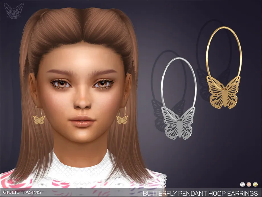 Butterfly Pendant Hoop Earrings For Kids