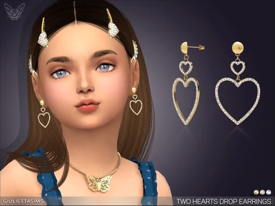Two Hearts Drop Earrings For Kids