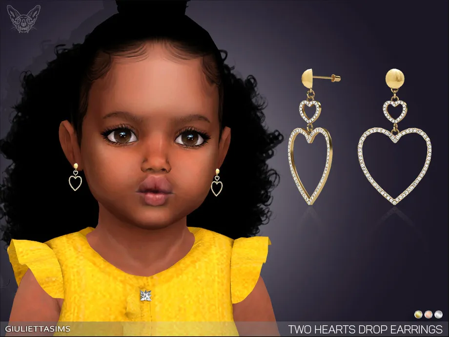 Two Hearts Drop Earrings For Toddlers