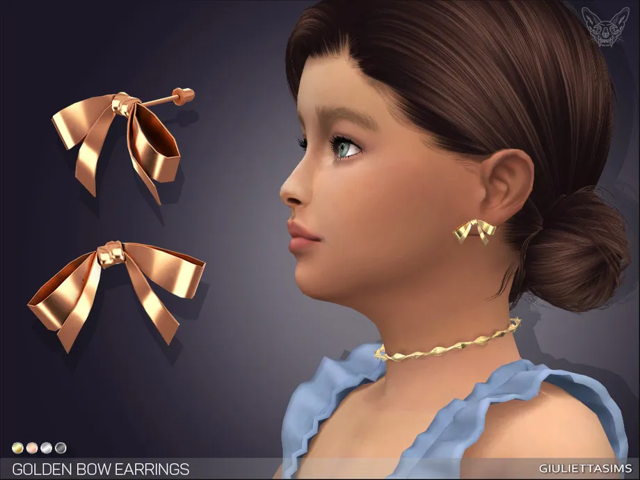 Golden Bow Earrings For Kids