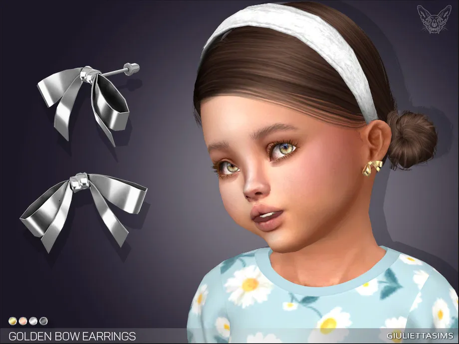 Golden Bow Earrings For Toddlers