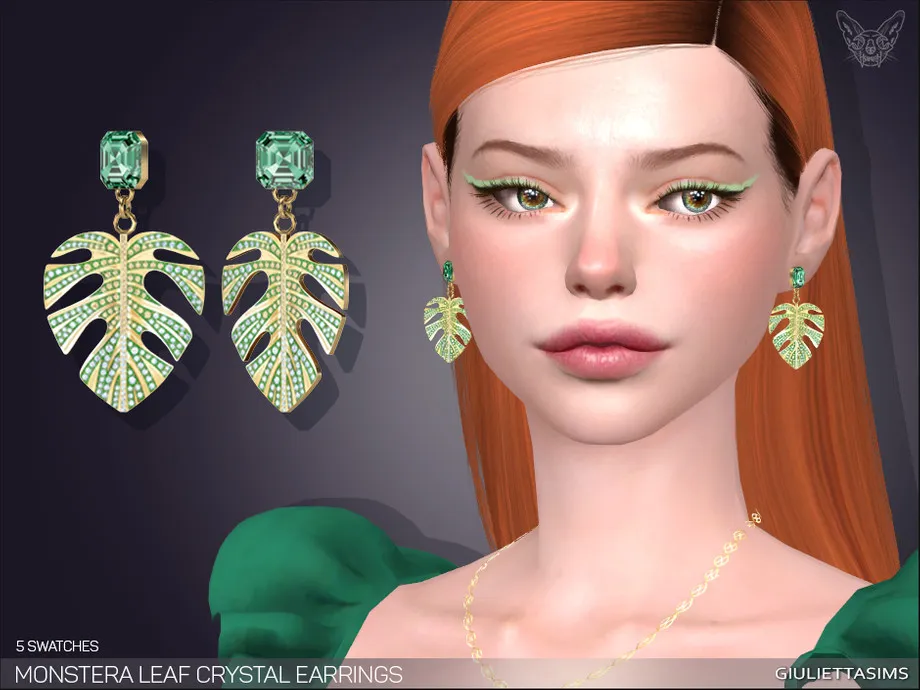Monstera Leaf Crystal Earrings