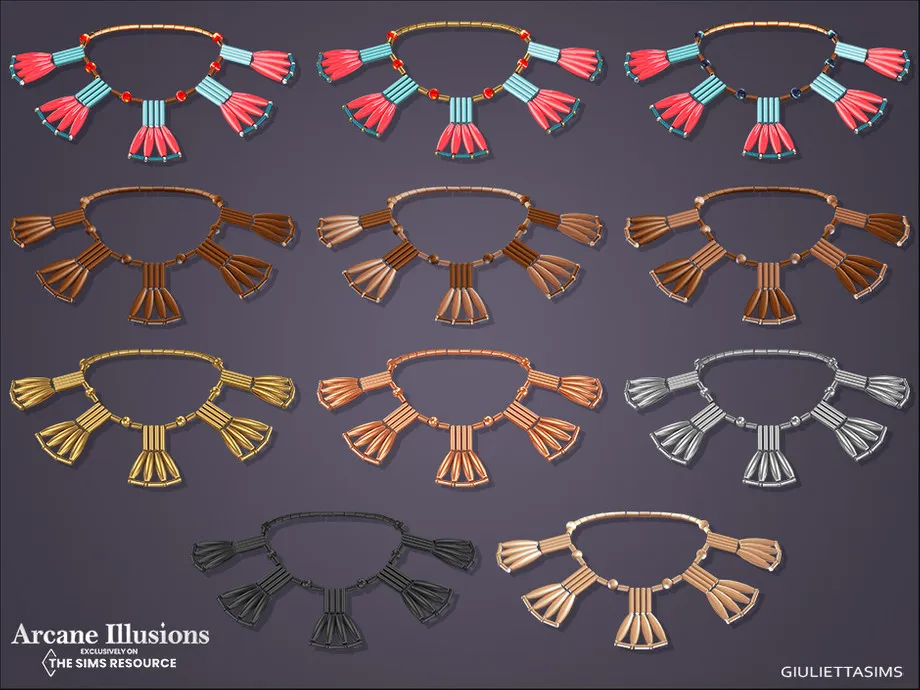 Arcane Illusions - Egyptian Coral and Hardstone Fan Necklace