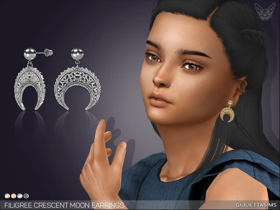 Filigree Crescent Moon Earrings For Kids