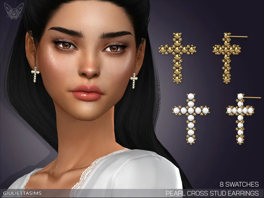 Pearl Cross Stud Earrings