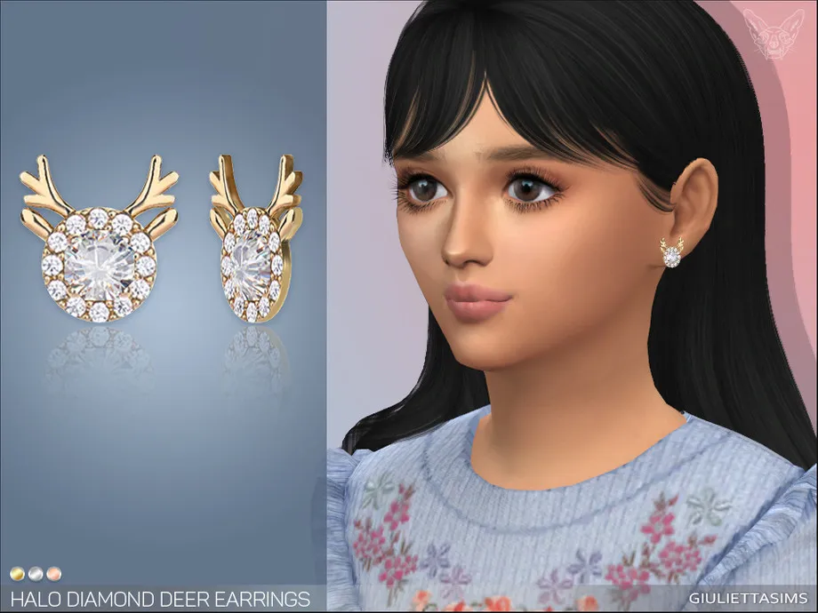 Halo Diamond Deer Earrings For Kids