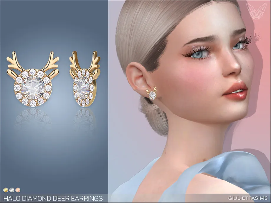 Halo Diamond Deer Earrings