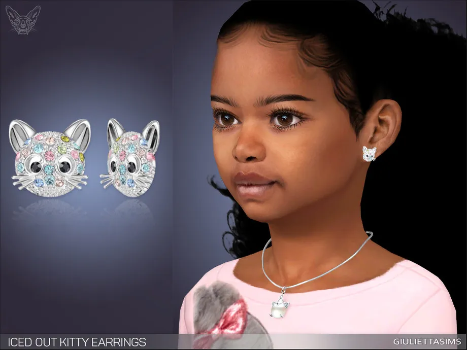 Iced Out Kitty Earrings For Kids