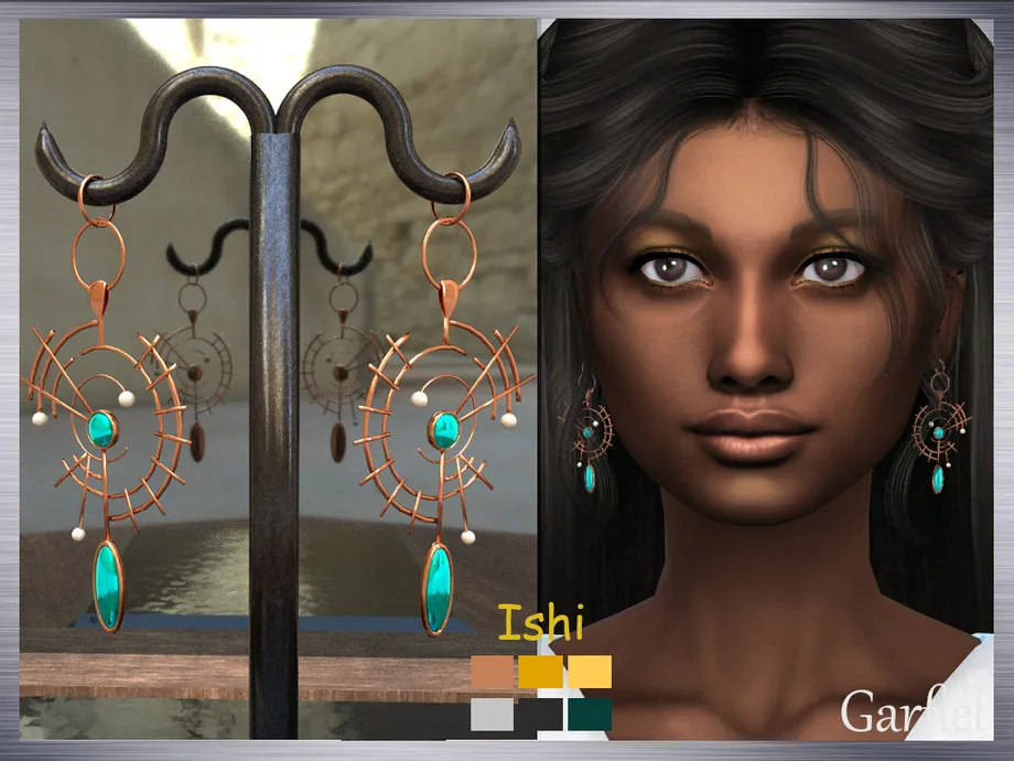 "Ishi" Copper earrings with pearls and turquoise