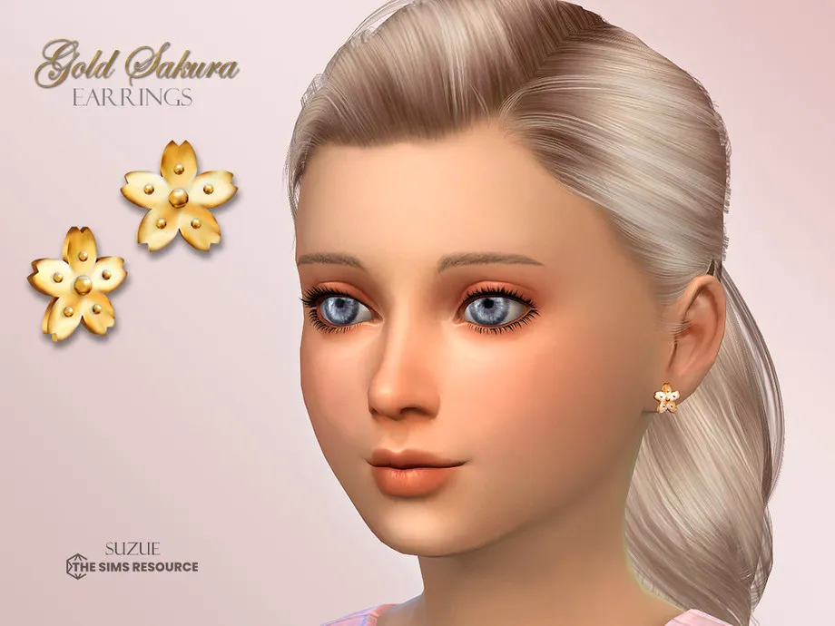 Gold Sakura Earrings Child