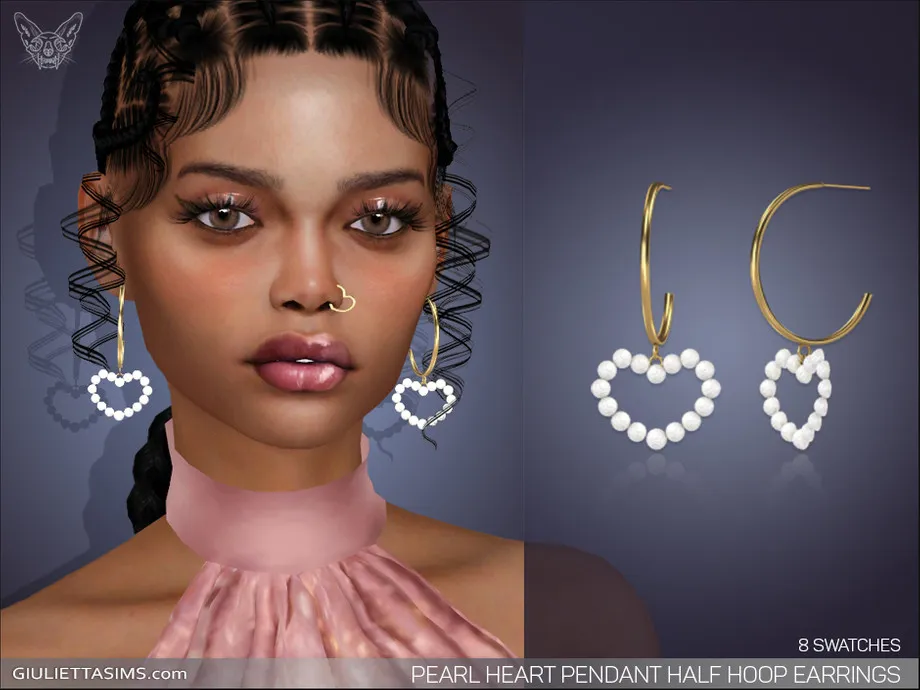 Pearl Heart Pendant Half Hoop Earrings