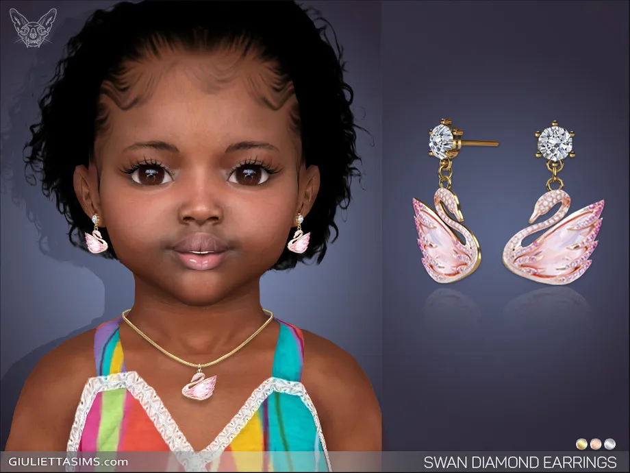 Swan Diamond Earrings For Toddlers