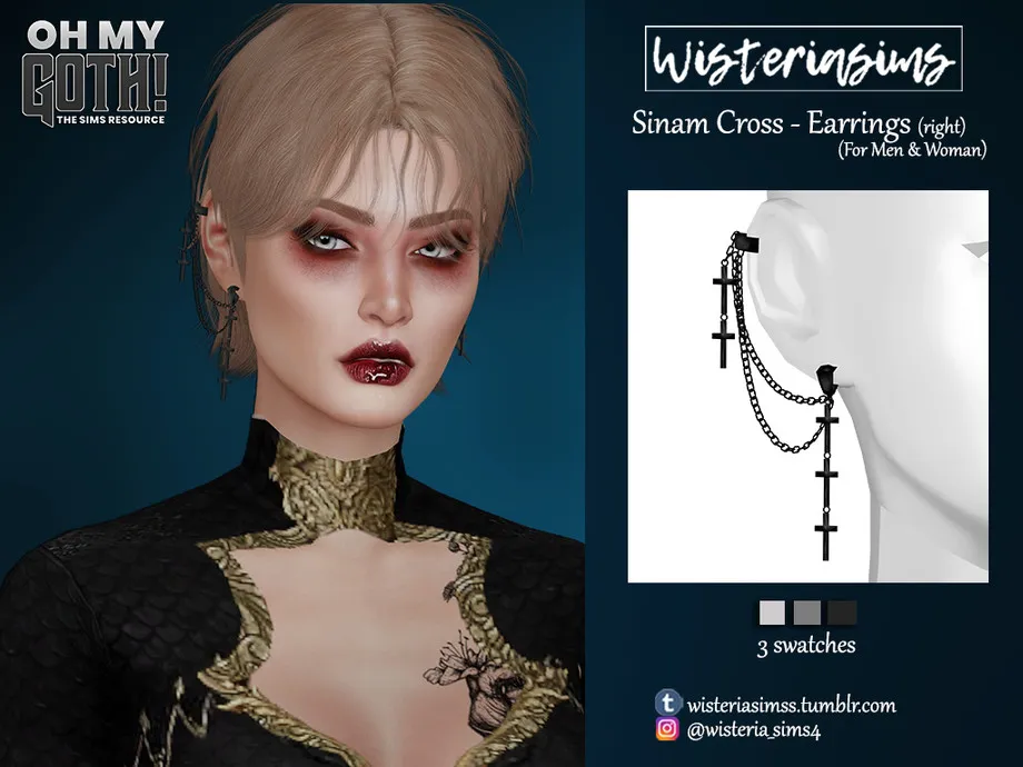 Oh My Goth! Sinam Cross Earrings (right)