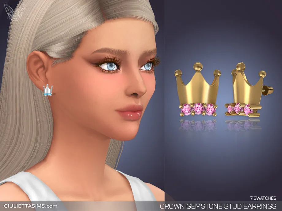 Crown Gemstone Stud Earrings