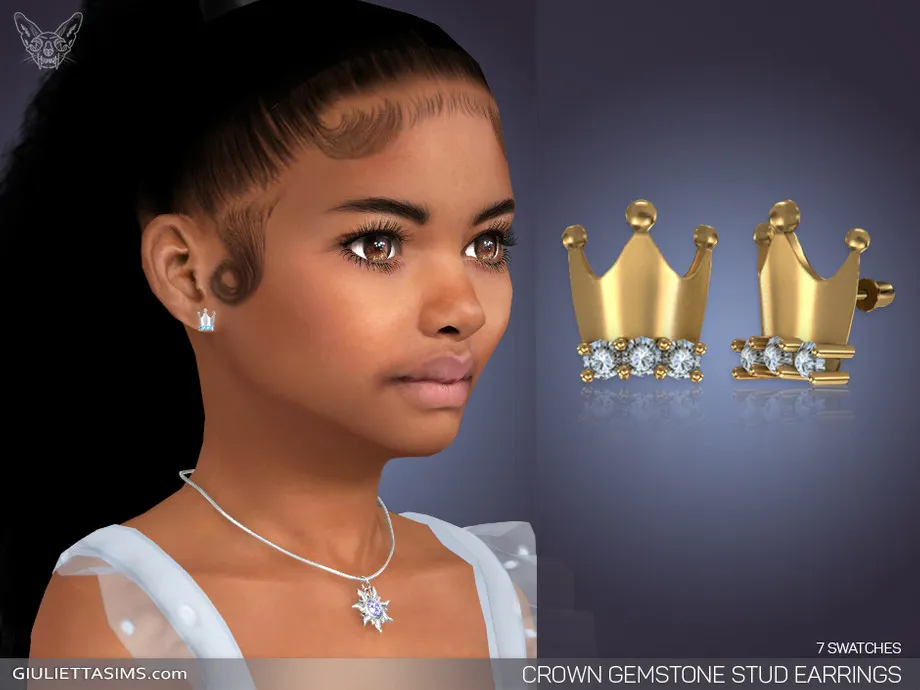 Crown Gemstone Stud Earrings For Kids