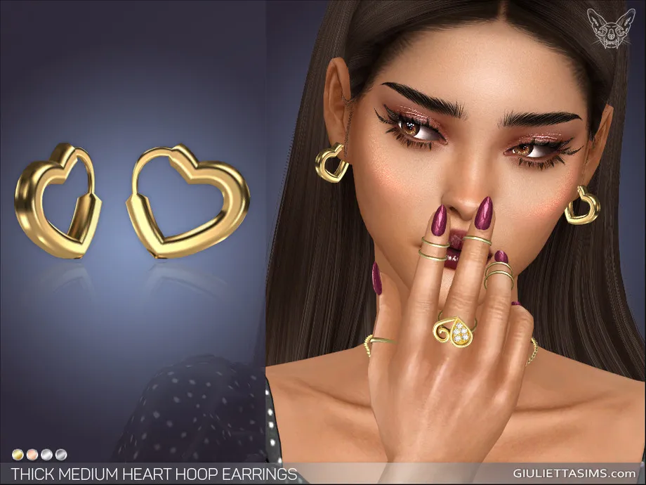 Thick Medium Heart Hoop Earrings