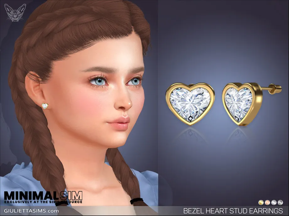 MinimalSim - Bezel Heart Stud Earrings For Kids