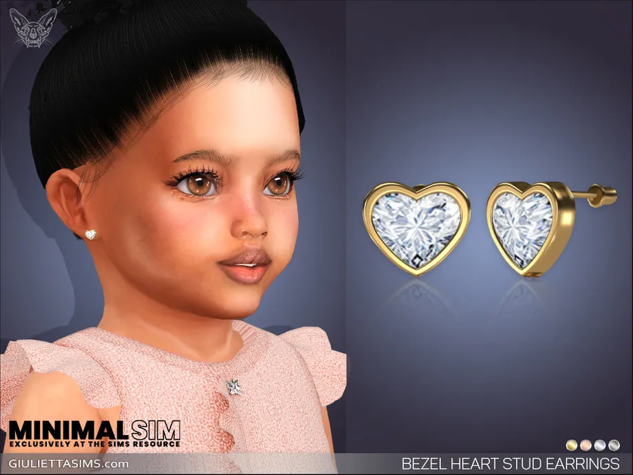 MinimalSim - Bezel Heart Stud Earrings For Toddlers