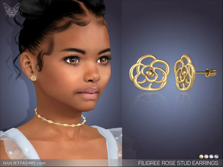 Filigree Rose Stud Earrings For Kids