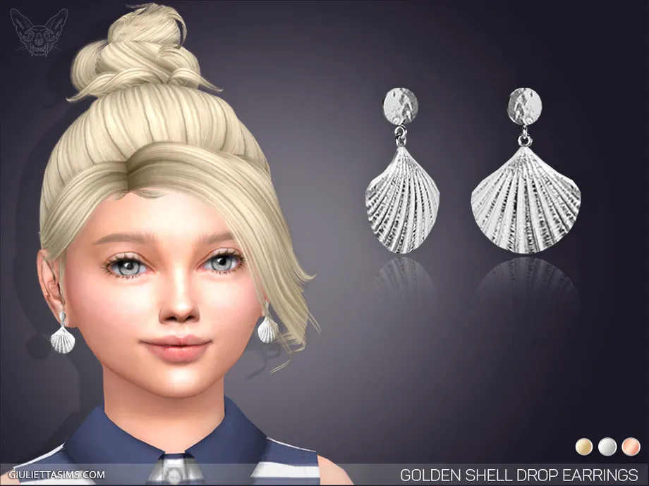 Golden Shell Drop Earrings For Kids