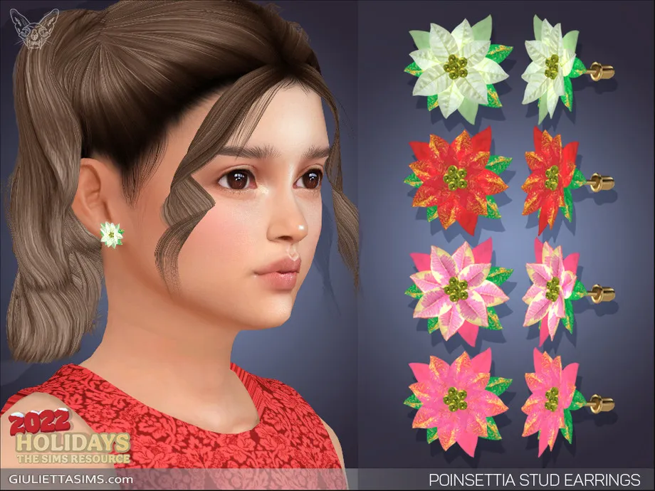 Poinsettia Stud Earrings For Kids