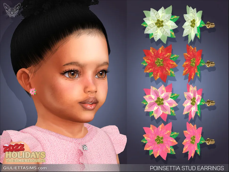 Poinsettia Stud Earrings For Toddlers