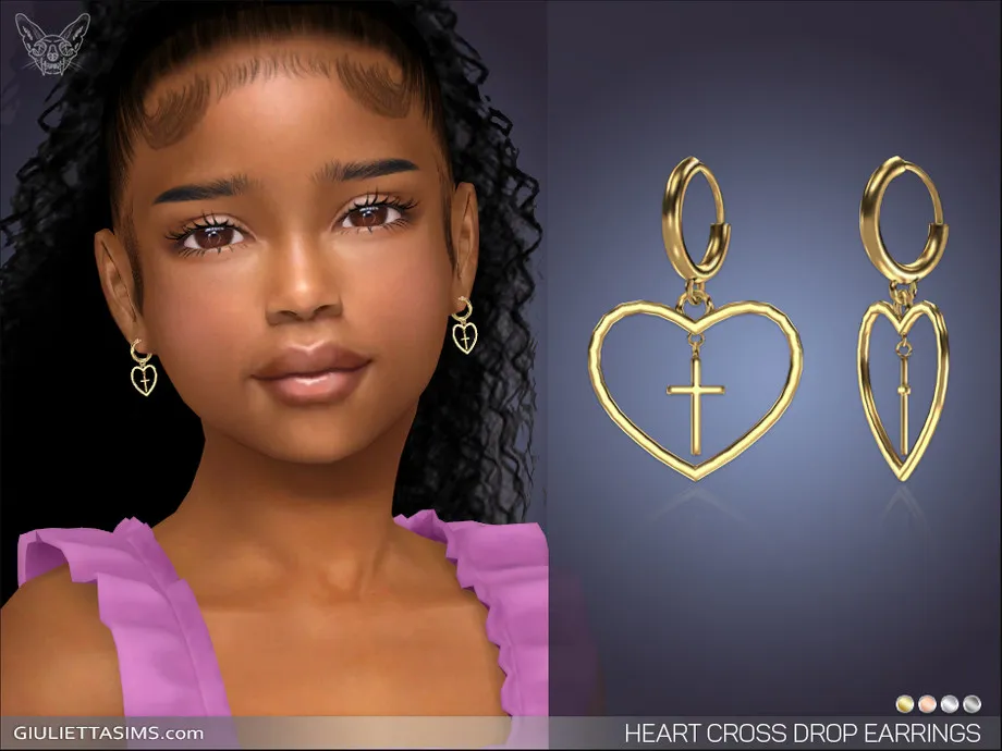 Heart Cross Drop Earrings For Kids