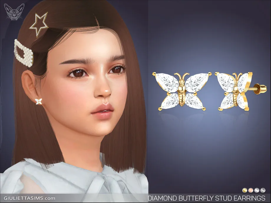 Diamond Butterfly Stud Earrings For Kids
