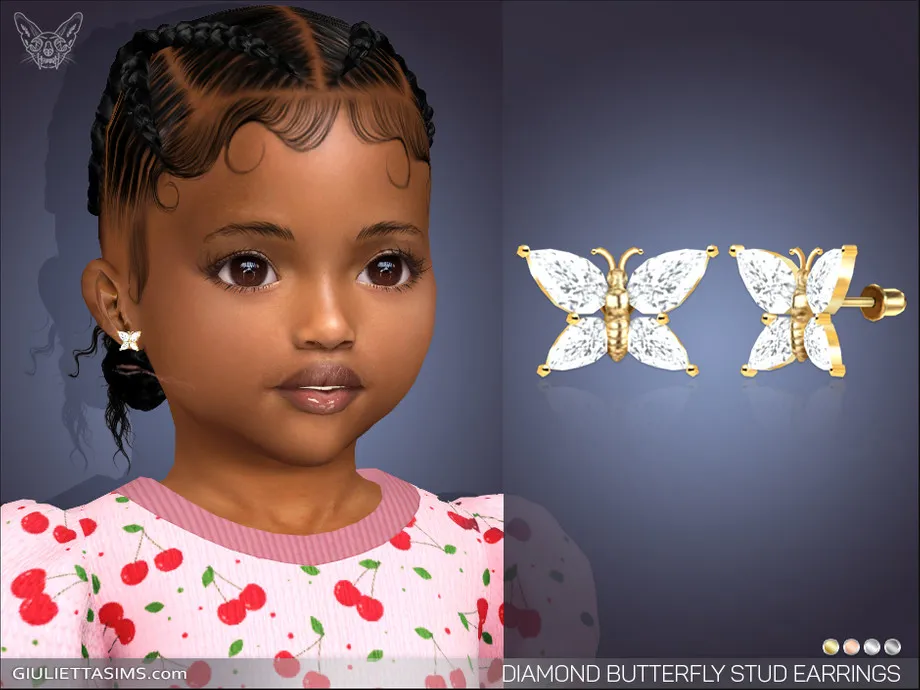 Diamond Butterfly Stud Earrings For Toddlers