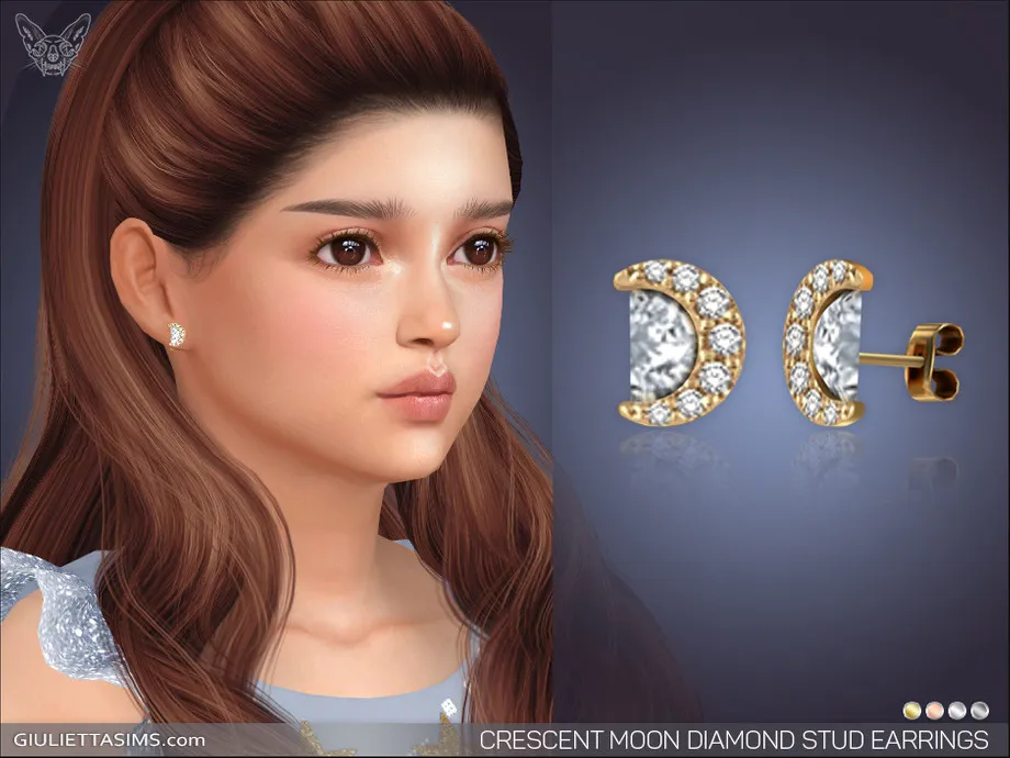 Crescent Moon Diamond Stud Earrings For Kids