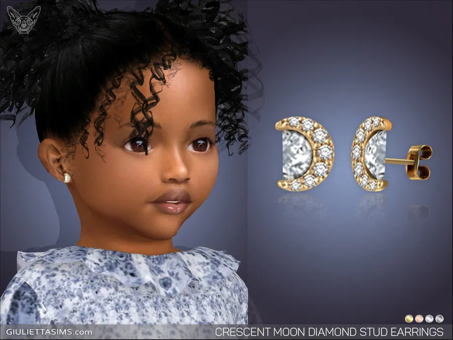 Crescent Moon Diamond Stud Earrings For Toddlers