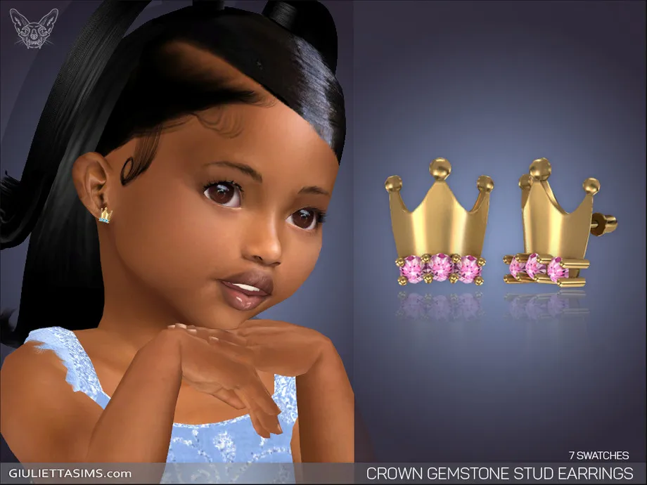 Crown Gemstone Stud Earrings For Toddlers