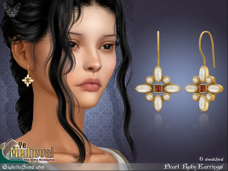 Ye Medieval Pearl Ruby Earrings