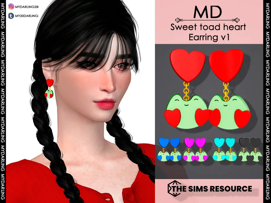 sweet toad heart earring v1 Adult