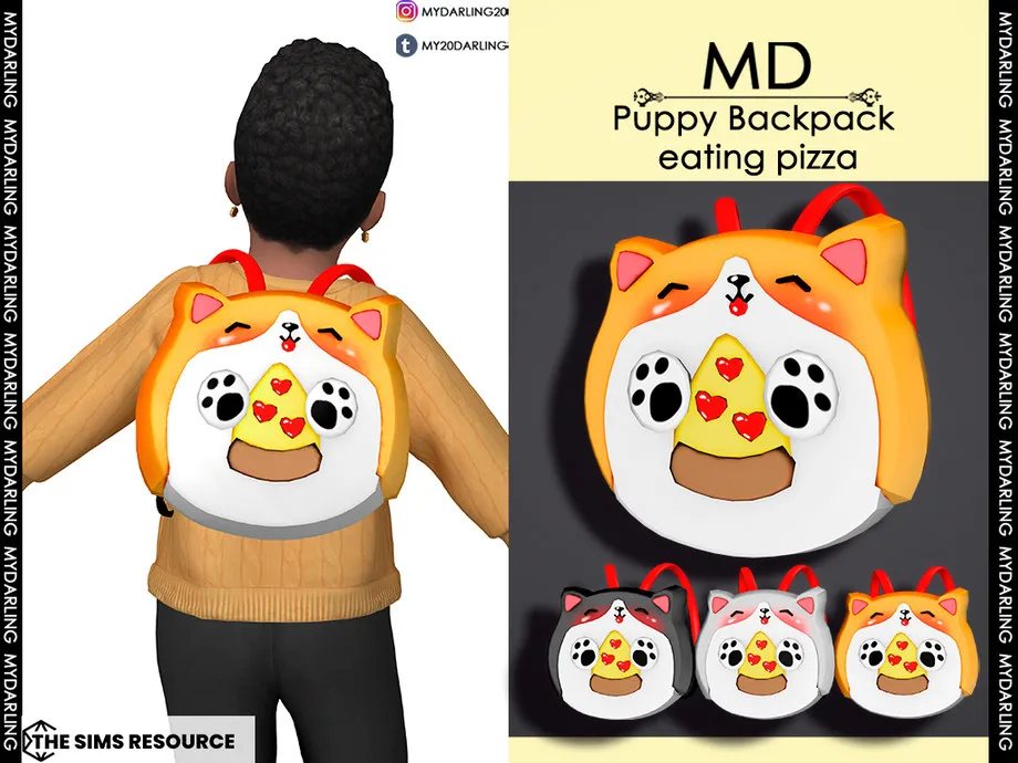 Puppy backpack eating pizza toddler