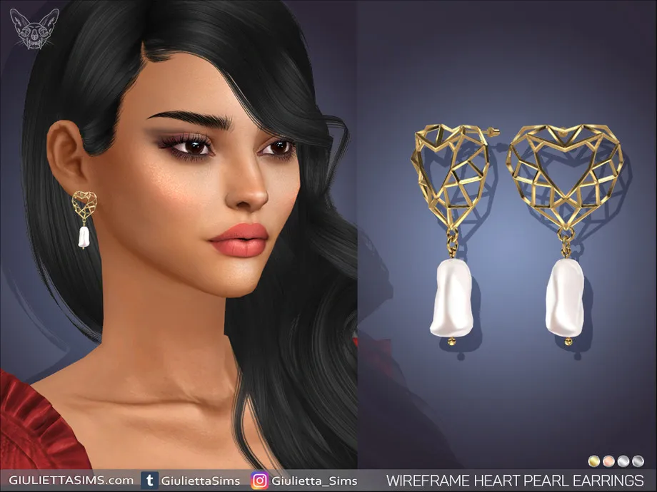 Wireframe Heart Pearl Earrings